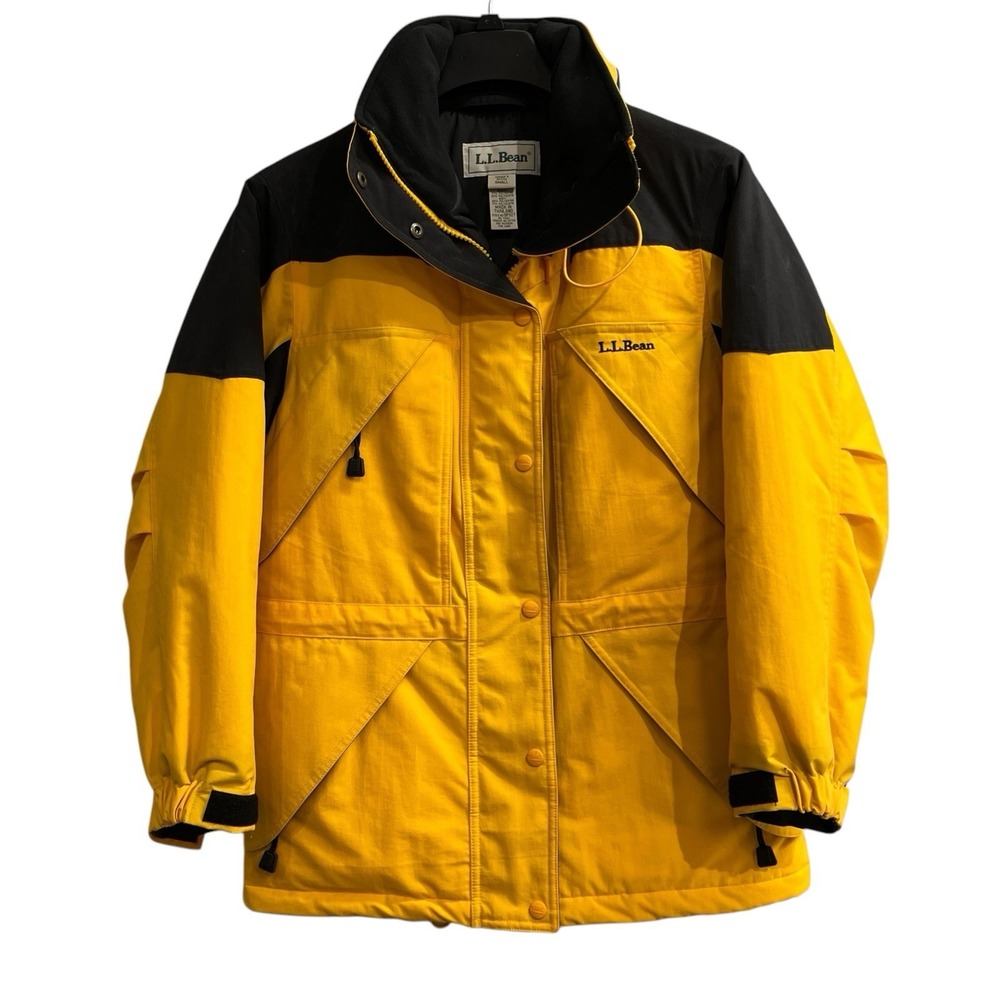 Vintage LL Bean Jacket Womens SP Yellow‎ Canvas Fleece Lined Outdoor Chore